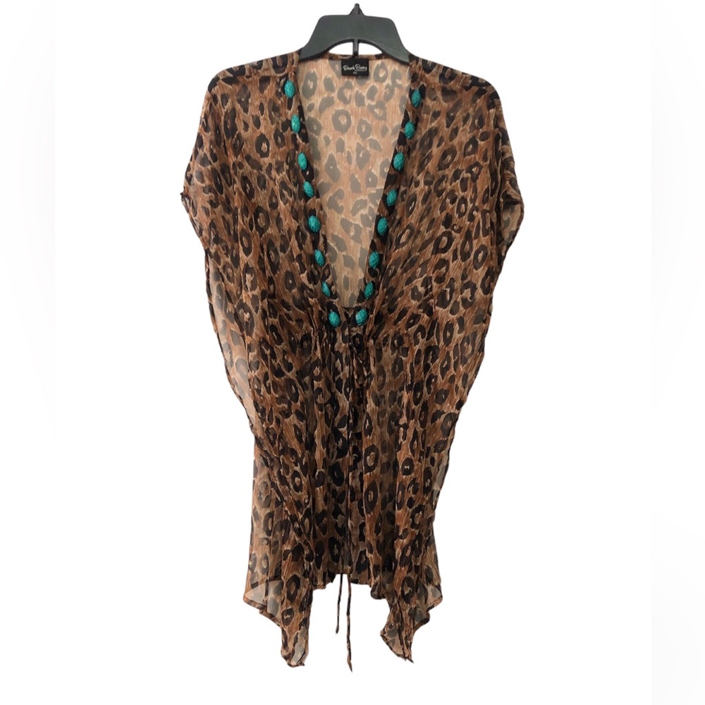 Beach Bunny Leopard Print Tie Kimono Coverup- Size Small